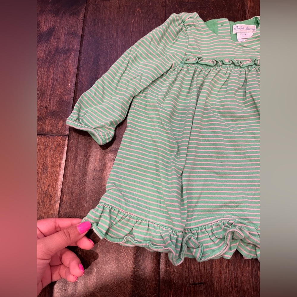 Ralph Lauren Baby Girl Dress Pink and Green Stripe size 6 months - Picture 2 of 5